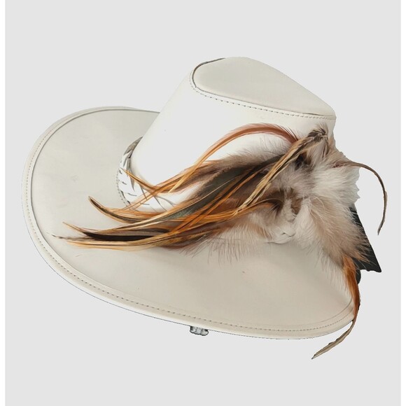 Head ’n Home Women\'s White Leather Cowboy Hat XS Bogie Feathered Braided Western main image 9